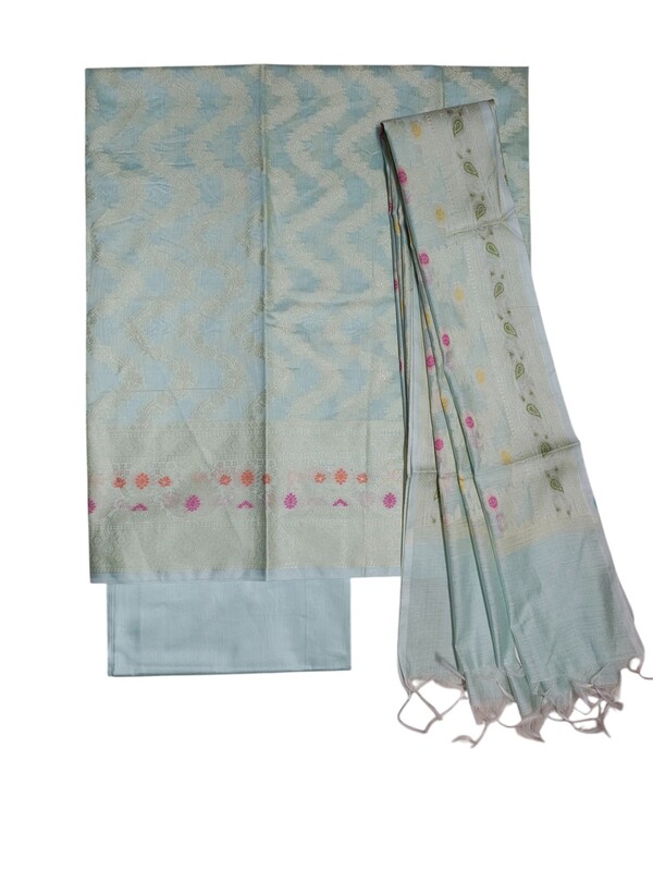 Light Blue Banarasi Cotton Silk Dress Material for Women