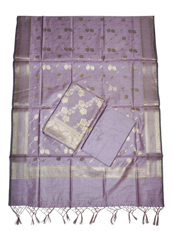 Lavender Banarasi Silk Unstitched Suit Set with dupatta for Women