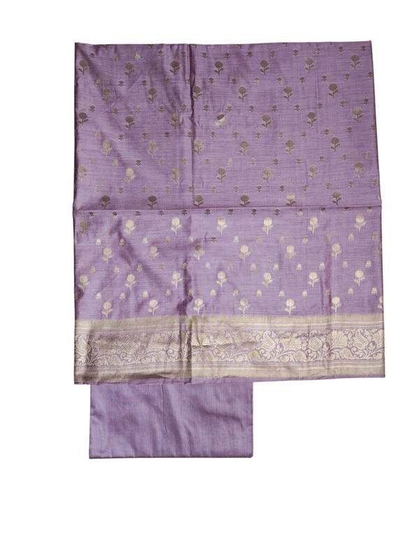 Plum Banarasi Cotton Silk Dress Material for Women
