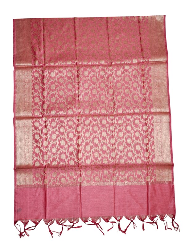 Baby Pink Banarasi Silk Unstitched Suit Set with dupatta for Women