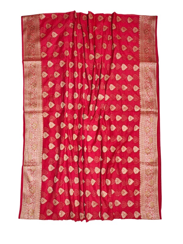 Red Banarasi Silk Saree with Unstitched Blouse