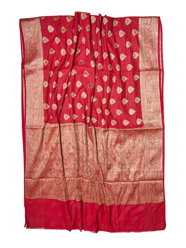 Red Banarasi Silk Saree with Unstitched Blouse