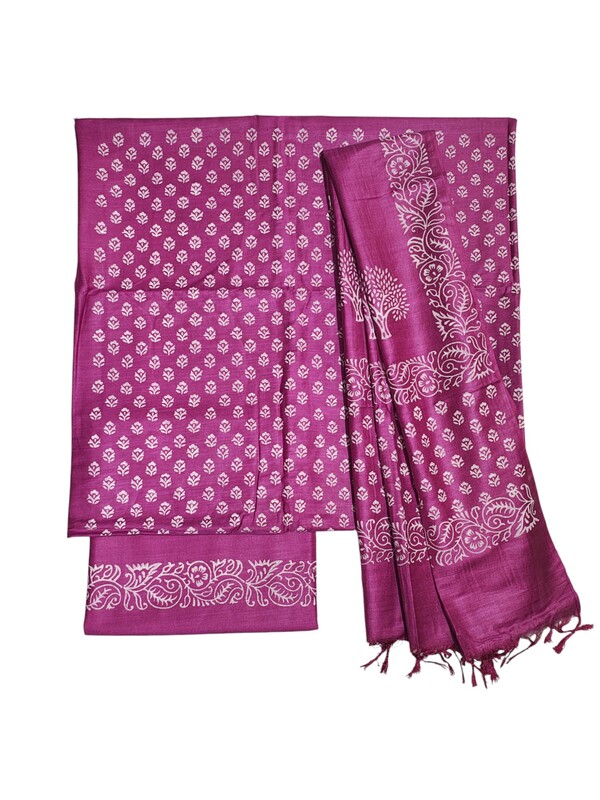 DarkPink block print dress material for women