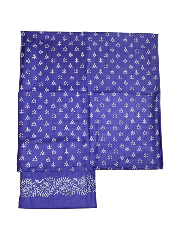 Indigo Block Print Unstitched Silk Salwar Suit Dress Material with Dupatta