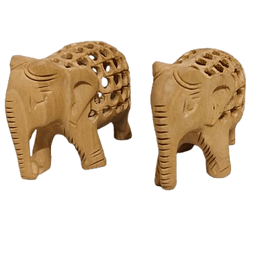 Wooden Elephant Statue - Jaali Pattern Pair