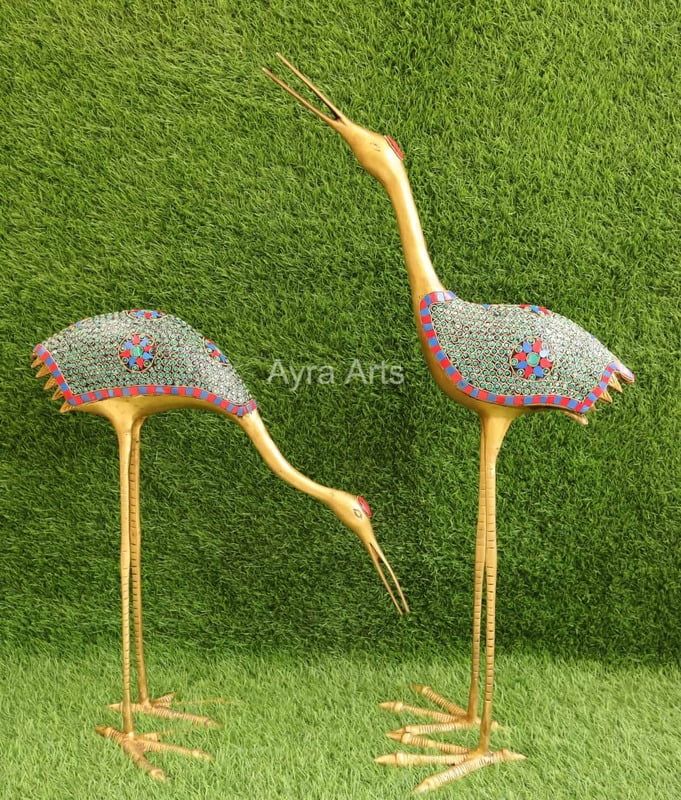 Brass Pair of Decorative Sarus Crane Set with Stone work - 31 Inch Height Brass Pair of Decorative Sarus Crane Set with Stone work - 31 Inch Height
