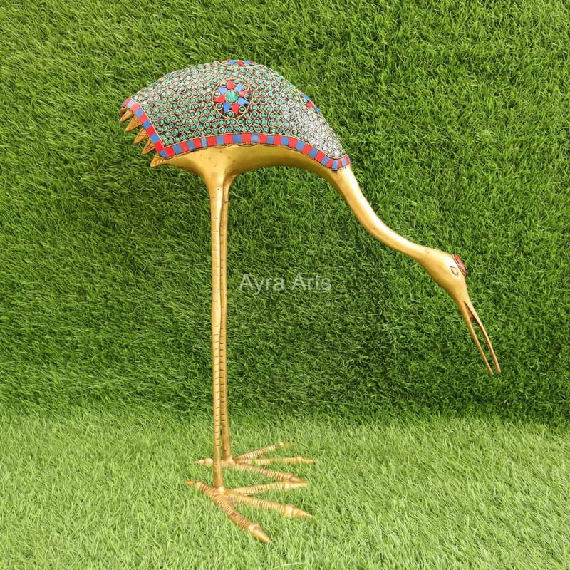 Brass Pair of Decorative Sarus Crane Set with Stone work - 31 Inch Height Brass Pair of Decorative Sarus Crane Set with Stone work - 31 Inch Height
