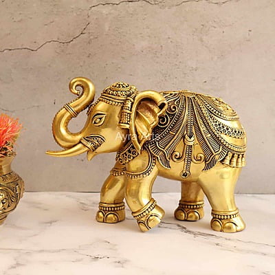 Premium Brass Lightweight Elephant - 7 Inch Height