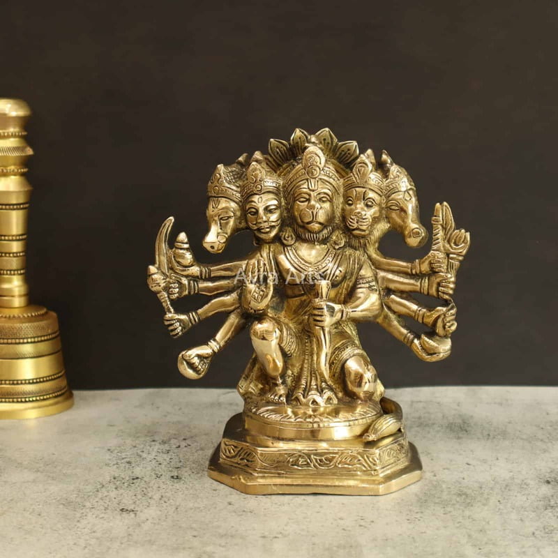 Sacred Brass Pancha Mukha Hanuman - 7 inches Sacred Brass Pancha Mukha Hanuman - 7 inches