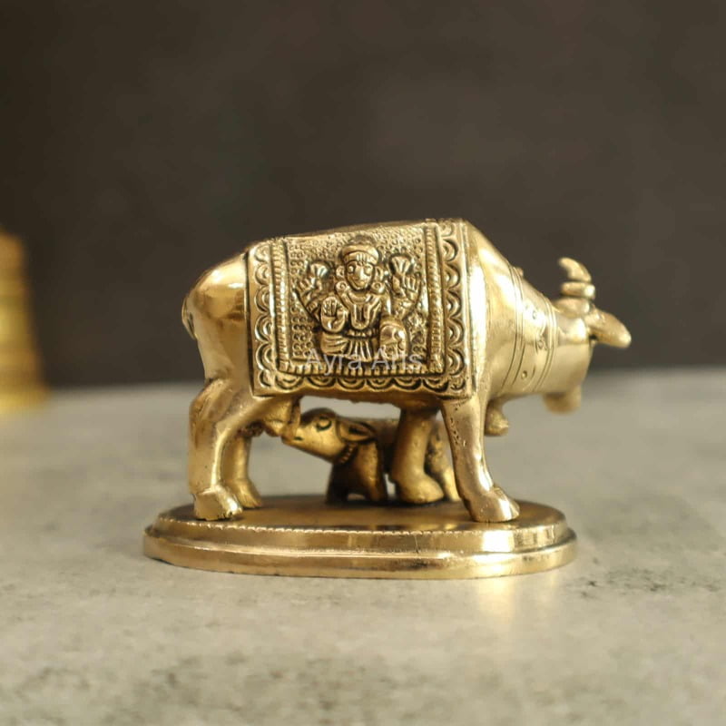 Adorable Cow And Calf in Brass - 2.2 Inch Height