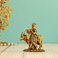 Premium Light Weight Brass Cow Krishna Idol - 3 Inch Height