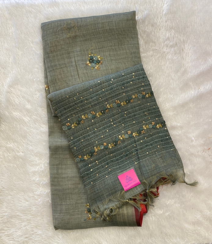 Saanvi - The Linen French Knot Saree with Heavy Blouse SWS127