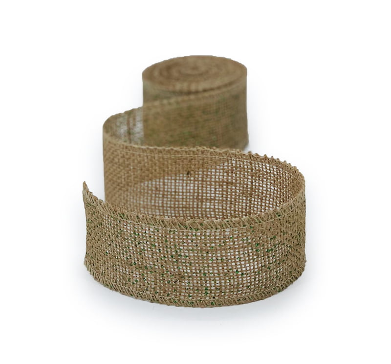 Natural Burlap Ribbon with Green Dots Natural Burlap Ribbon with Green Dots
