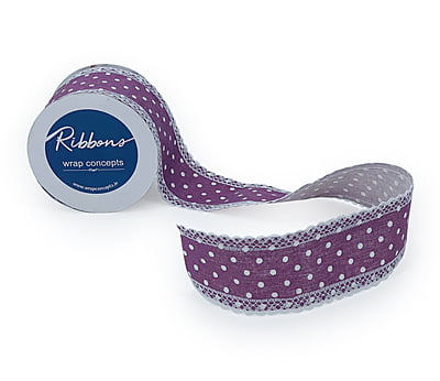 Plum Polka Jute Ribbon with lace edges Plum Polka Jute Ribbon with lace edges
