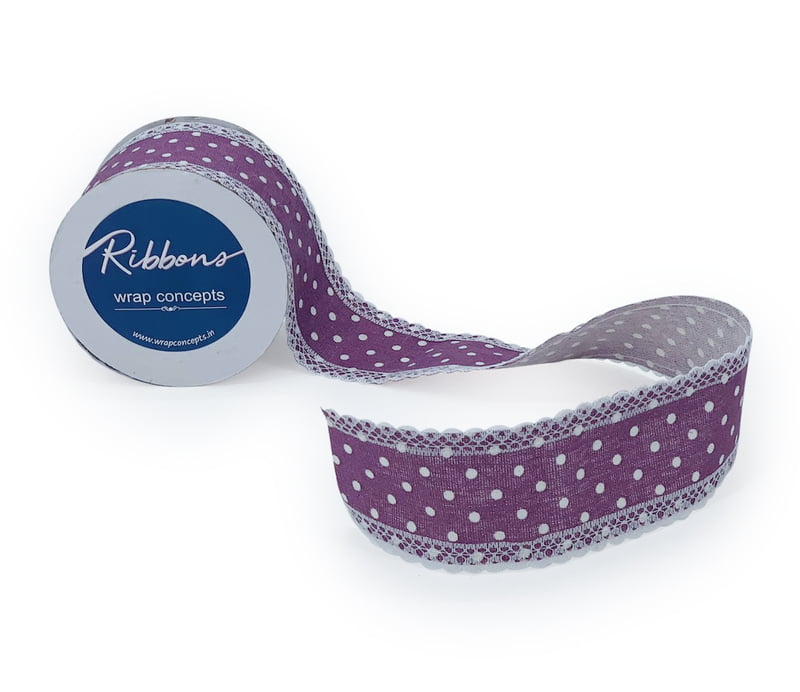 Plum Polka Jute Ribbon with lace edges Plum Polka Jute Ribbon with lace edges