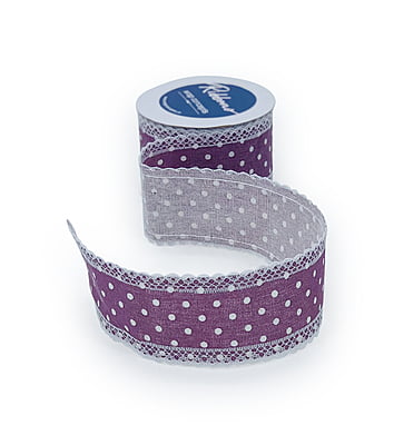 Plum Polka Jute Ribbon with lace edges Plum Polka Jute Ribbon with lace edges
