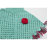 (1-2 Years) Kids Handknitted Woolen Poncho, Mint Green with Red Tassels