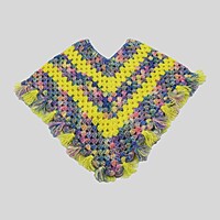 (1-2 Years) Kids Handknitted Woolen Poncho, Yellow and Blue Pattern with Tassels