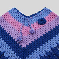 (2-3 Years) Kids Handknitted Woolen Poncho, Navy Blue and Pink