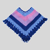 (2-3 Years) Kids Handknitted Woolen Poncho, Navy Blue and Pink