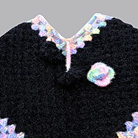 (1-2 Years) Kids Black Handknitted Woolen Poncho with Fringe Trim