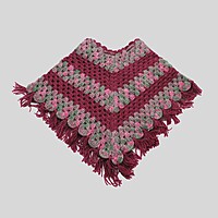 (1-2 Years) Handknitted Kids Winter Poncho, Burgundy Multi-Color