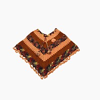 (3-4 Years) Kids Handknitted Woolen Poncho, Brown and Orange Multi-Color Pattern