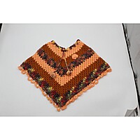 (3-4 Years) Kids Handknitted Woolen Poncho, Brown and Orange Multi-Color Pattern