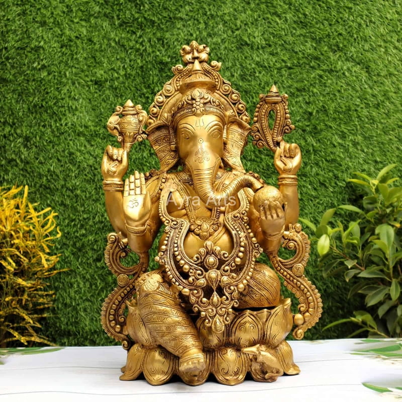 Golden Antique Load Ganesh Idol Sitting on Lotus Kamal Ganesha Statue - 21 inch Height Golden Antique Load Ganesh Idol Sitting on Lotus Kamal Ganesha Statue - 21 inch Height