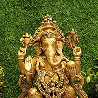 Golden Antique Load Ganesh Idol Sitting on Lotus Kamal Ganesha Statue - 21 inch Height Golden Antique Load Ganesh Idol Sitting on Lotus Kamal Ganesha Statue - 21 inch Height