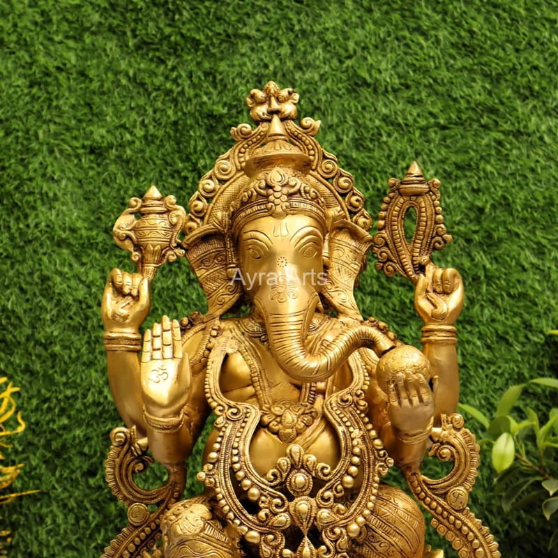 Golden Antique Load Ganesh Idol Sitting on Lotus Kamal Ganesha Statue - 21 inch Height Golden Antique Load Ganesh Idol Sitting on Lotus Kamal Ganesha Statue - 21 inch Height