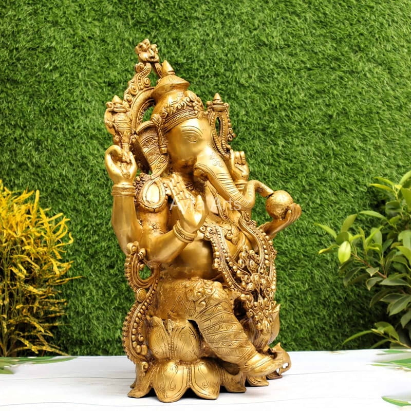 Golden Antique Load Ganesh Idol Sitting on Lotus Kamal Ganesha Statue - 21 inch Height Golden Antique Load Ganesh Idol Sitting on Lotus Kamal Ganesha Statue - 21 inch Height