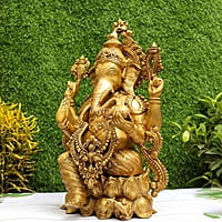 Golden Antique Load Ganesh Idol Sitting on Lotus Kamal Ganesha Statue - 21 inch Height Golden Antique Load Ganesh Idol Sitting on Lotus Kamal Ganesha Statue - 21 inch Height