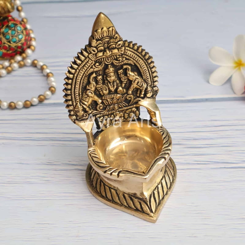 Brass Gaja Lakshmi Deepam 5.2inch Height Brass Gaja Lakshmi Deepam 5.2inch Height
