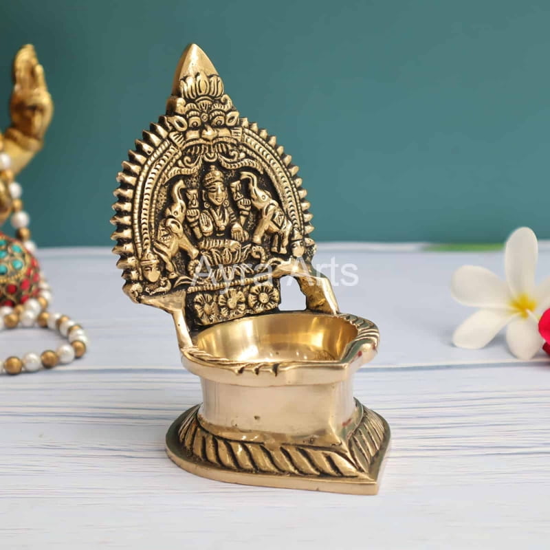 Brass Gaja Lakshmi Deepam 5.2inch Height Brass Gaja Lakshmi Deepam 5.2inch Height