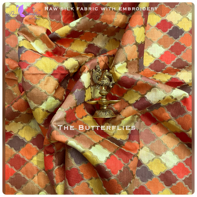 SILK  FABRIC WITH EMTOROIDERY  PER METER RUFFRSF18468