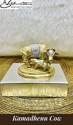 Silver Filigree Kamdenu Cow with Calf Showpiece | Silver Gift Item