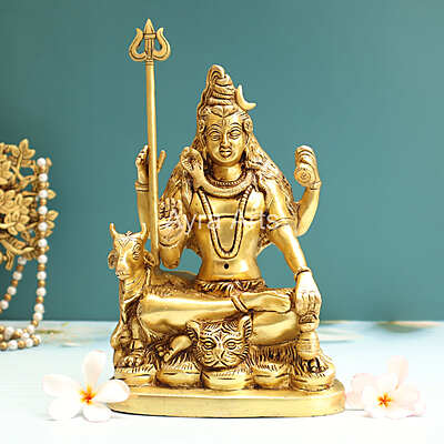 Blessing Lord Shiva with Nandi In Brass - 9 Inch Height