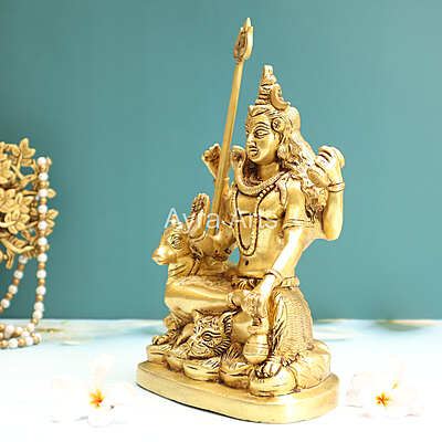 Blessing Lord Shiva with Nandi In Brass - 9 Inch Height