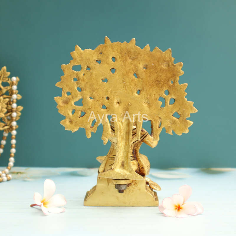 Pure Brass Krishna Playing Flute Under Tree Kalpavriksh Tree - 8.5 Inch Height Pure Brass Krishna Playing Flute Under Tree Kalpavriksh Tree - 8.5 Inch Height