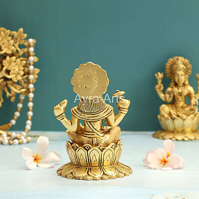 Lord Vishnu Murthi Seated on Lotus In Brass - 5.2 Inch Height Lord Vishnu Murthi Seated on Lotus In Brass - 5.2 Inch Height