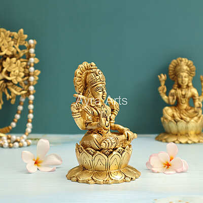 Lord Vishnu Murthi Seated on Lotus In Brass - 5.2 Inch Height Lord Vishnu Murthi Seated on Lotus In Brass - 5.2 Inch Height