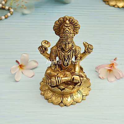 Lord Vishnu Murthi Seated on Lotus In Brass - 5.2 Inch Height Lord Vishnu Murthi Seated on Lotus In Brass - 5.2 Inch Height