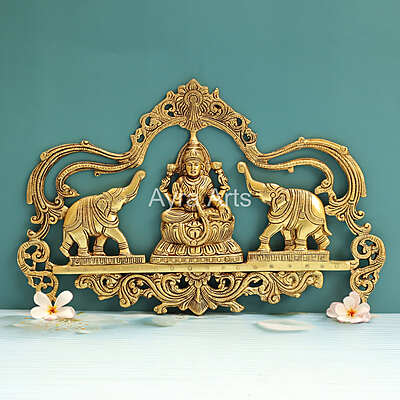 Gaja Lakshmi Wall Hanging Plate With Arch Design In Brass - 17 Inch Length