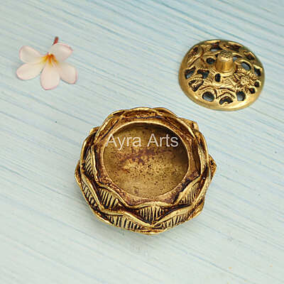 Pure Brass Lotus Design Dhoop Dani Incense Burner for Puja Home Décor - 3.5 Inch Length Pure Brass Lotus Design Dhoop Dani Incense Burner for Puja Home Décor - 3.5 Inch Length