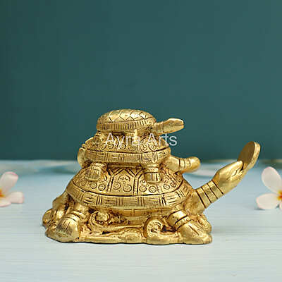 Brass Vastu Feng Shui Three Tiered Turtle Tortoises Family for Health, Wealth and Business - 4 Inch Height Brass Vastu Feng Shui Three Tiered Turtle Tortoises Family for Health, Wealth and Business - 4 Inch Height