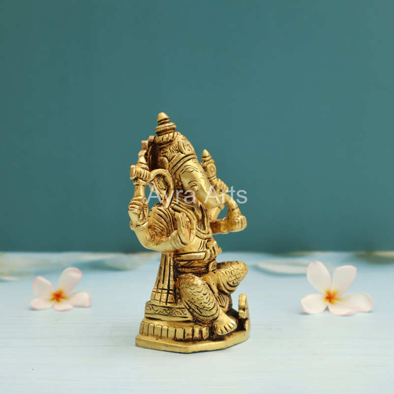Lord Ganesha Brass Idol Statue for Pooja Home Decor Gifts - 5.5 Inch Height