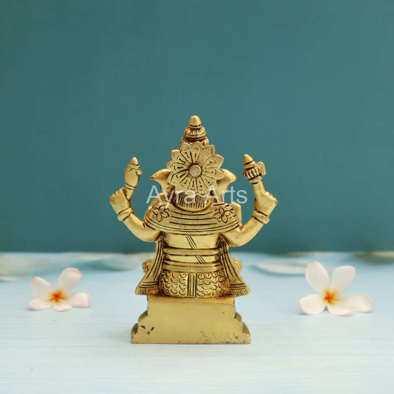 Lord Ganesha Brass Idol Statue for Pooja Home Decor Gifts - 5.5 Inch Height