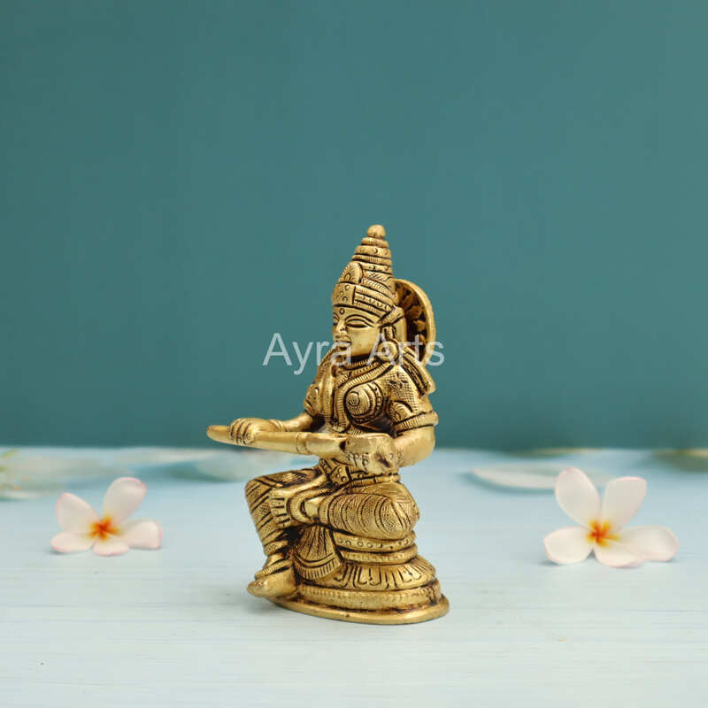 Hindu Goddess Annapurni Annapurna Annapoorna Maa Goddess of Food with Fine Carving in Brass - 5 Inch Height