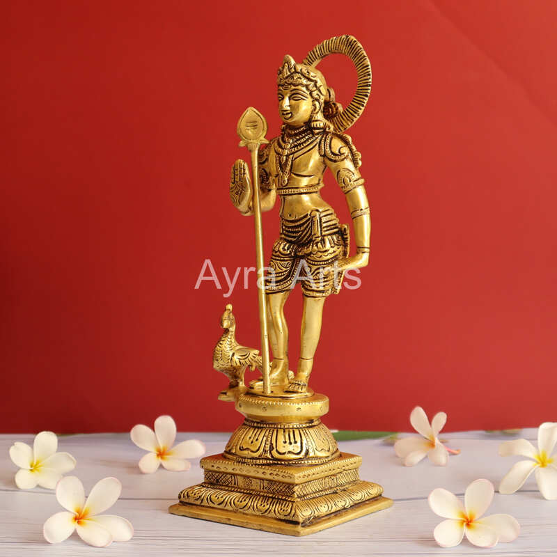 Pure Brass Kartikeya Palani Murugan Kumara Swamy Idol - 11 Inch Height